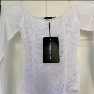 White mesh ruched panel bardot bodysuit